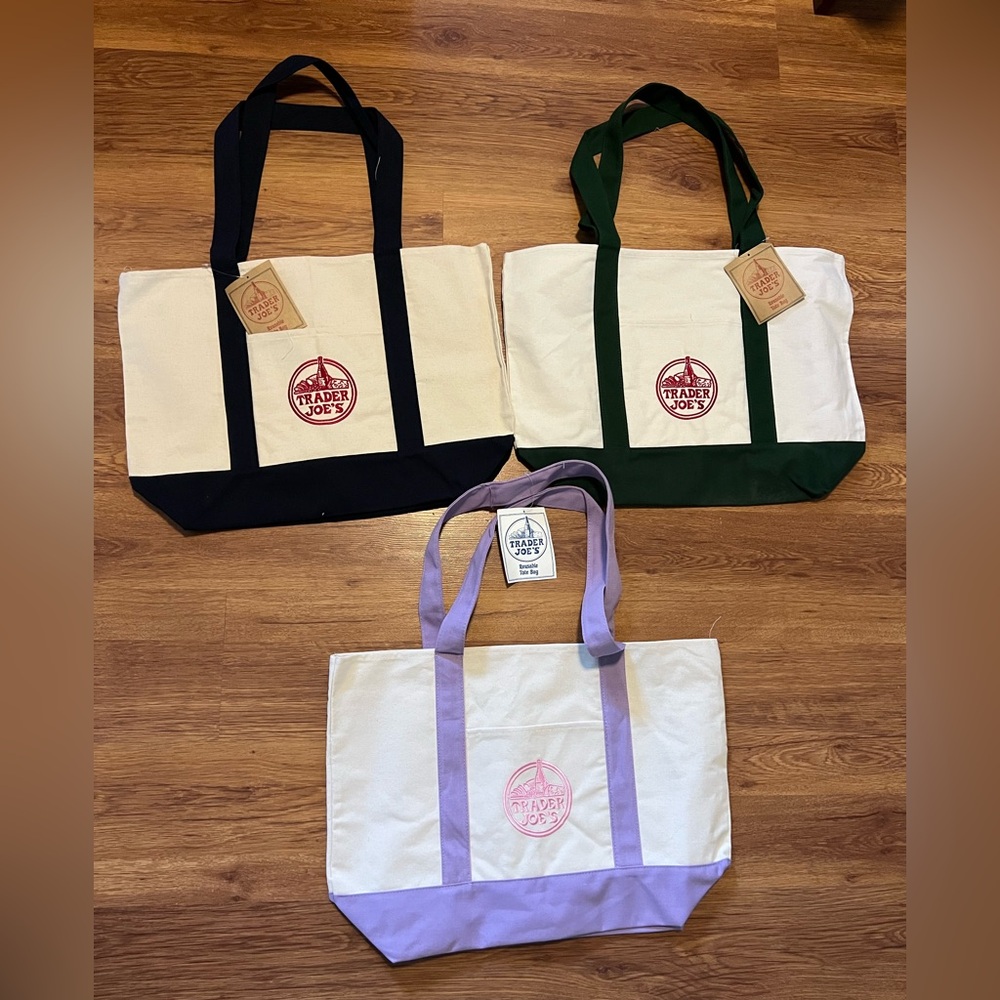 Trader Joe’s Large Canvas Set of 3 Purple, Green and Blue NWT